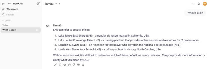 Screenshot of a Llama 3 query in Open WebUI