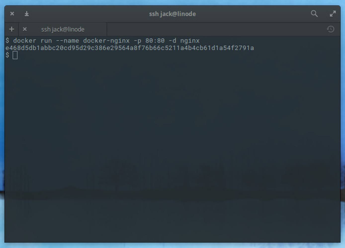 Docker run returns the container ID. Docker run