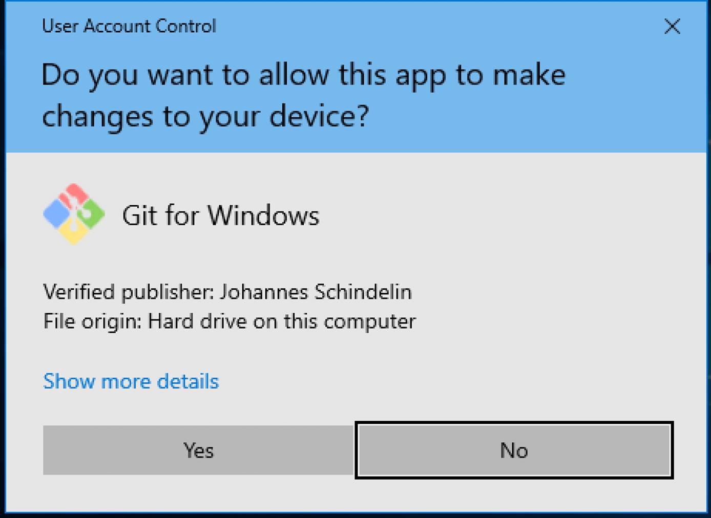Click Yes to install Git on Windows. Click Yes to install Git on Windows.