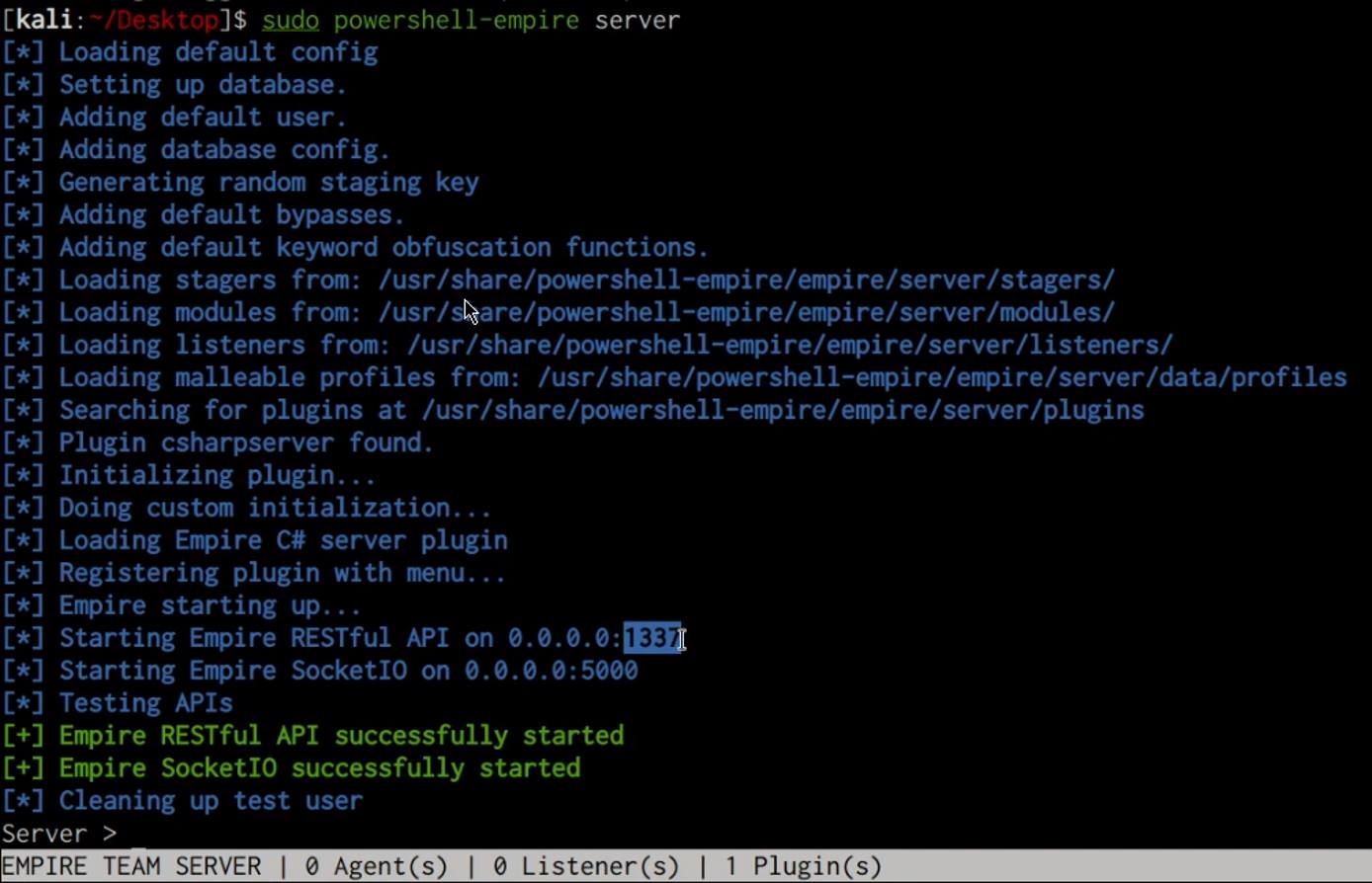 PowerShell Empire server startup logs PowerShell Empire server startup logs