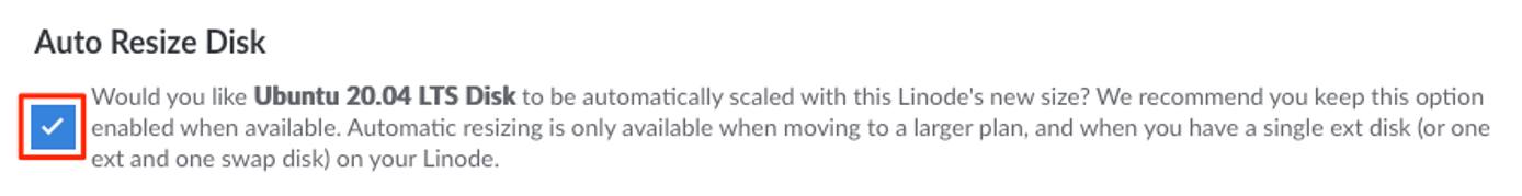 The Auto Resize Disk checkbox The Auto Resize Disk checkbox